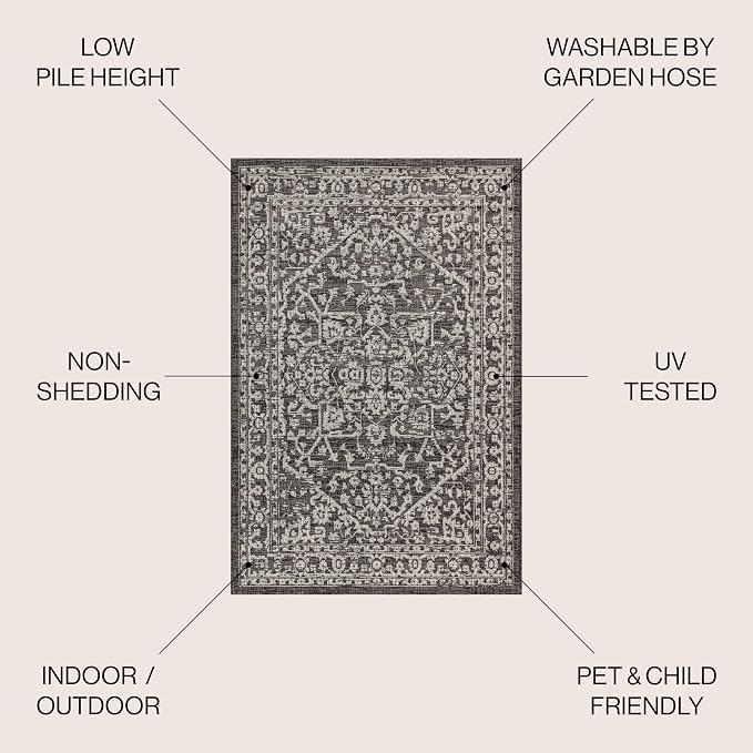 JONATHAN Y Boho Medallion Indoor Outdoor Round Area Rug 6 Ft Black/Gray - Image 2