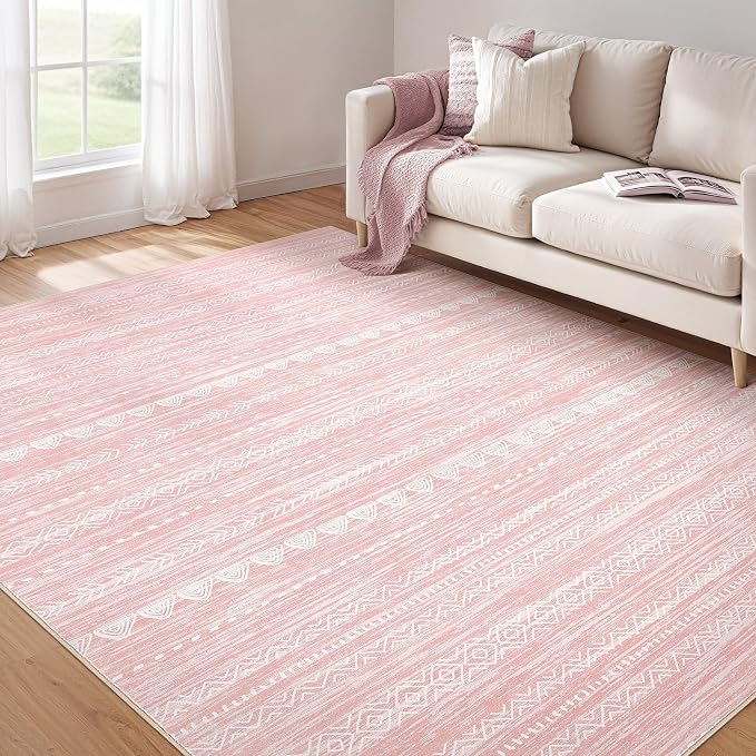 Nakagishi Pink Rugs for Bedroom Girls: 6x9 Washable Boho Large Neutral Cute by NakagishiAreaRug