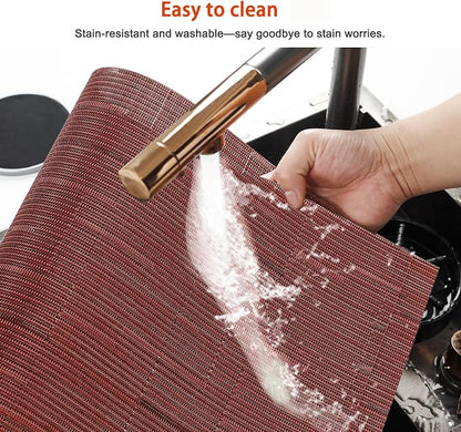 Placemats Set of 4, Vinyl Woven Red Non Slip Table Mats | Heat Resistant - Image 4