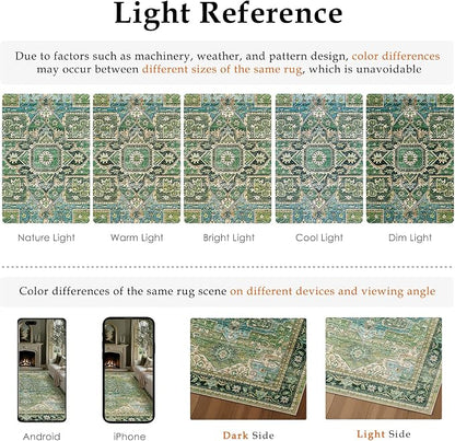 9x12 Washable Vintage Area Rug Green Oriental Living Room Bedroom Throw Rug - Image 7