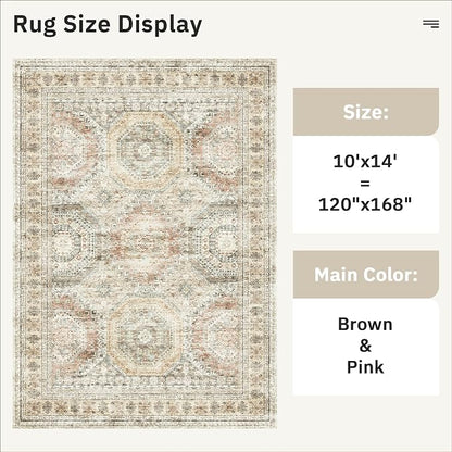 Soalmost 10x14 Area Rugs for Living Room, Non Slip Machine Washable Vintage Rugs - Image 3