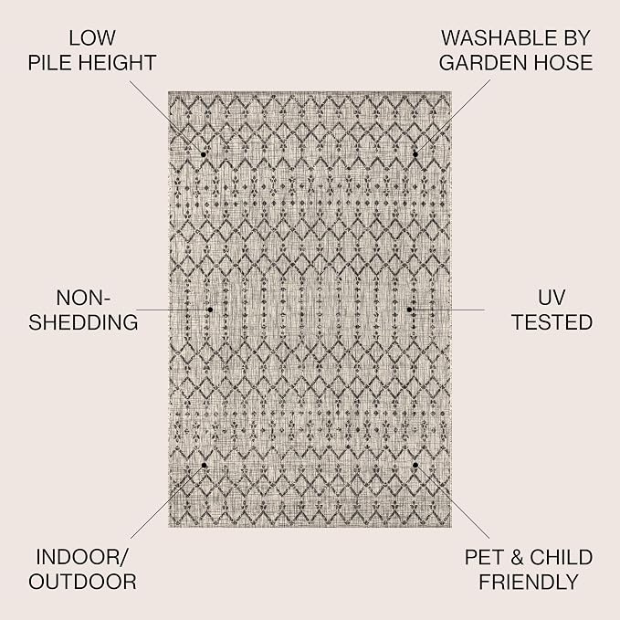 JONATHAN Y Moroccan Geometric Indoor Outdoor Area Rug 3X5 Light Gray/Black - Image 2