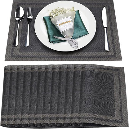 Placemats Set of 12, Vinyl Woven Black Non Slip Table Mats | Heat Resistant by BxzanDya-LifeSmartMaker