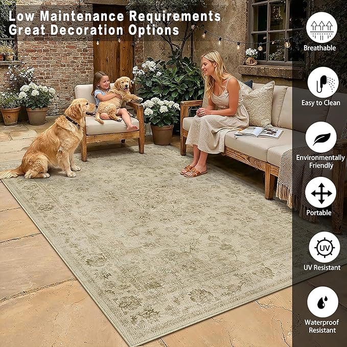 8x10 Easy Jute Neutral Area Rug Beige Vintage Indoor Outdoor Carpet Non-Slip - Image 5