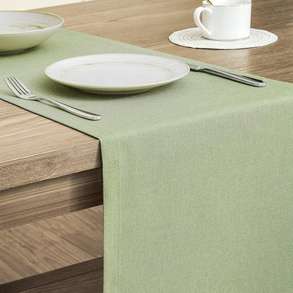 Basic Linen Style Table Runner, 14x72 Inch Sage Green | Mitered Corner Design - Image 4