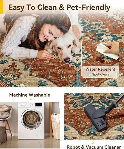 RELEANY Area Rugs Round 10ft Washable Non-Slip, Floral Vintage Distress - Image 5