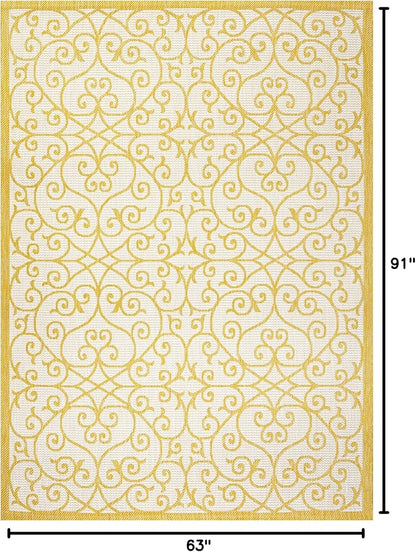 JONATHAN Y Vintage Filigree Indoor Outdoor Area Rug 5X8 Cream/Yellow, Madrid - Image 2