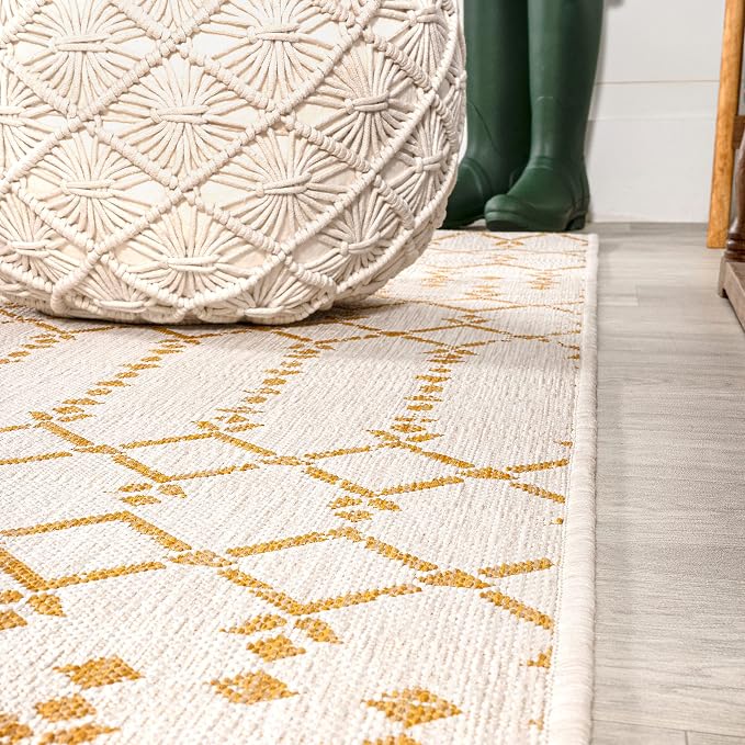 JONATHAN Y Moroccan Geometric Indoor Outdoor Area Rug 8X10 Cream/Yellow - Image 8