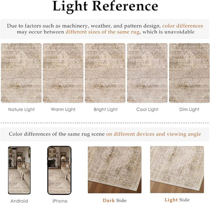 9x12 Neutral Area Rug Beige Vintage Living Room Bedroom Washable Carpet - Image 8