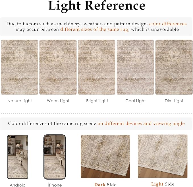 6x9 Washable Neutral Area Rug Beige Vintage Living Room Bedroom Carpet Non-Slip - Image 8