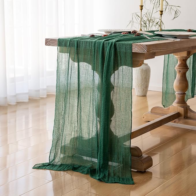 3Pcs Emerald Green Cheesecloth Table Runner 120 Inches - Image 2