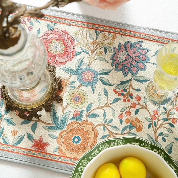 bilin gaier Designer Linen Extra Long Table Runner, Colorful Floral Pattern - Image 4