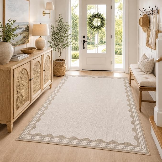 GarveeHome Scalloped 3x5 Rug Washable Non-Slip Low-Pile Indoor Rugs by GarveeHome