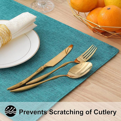 Faux Cotton Linen Placemats Set of 4, Cloth Washable Farmhouse Dining Table Mats - Image 4