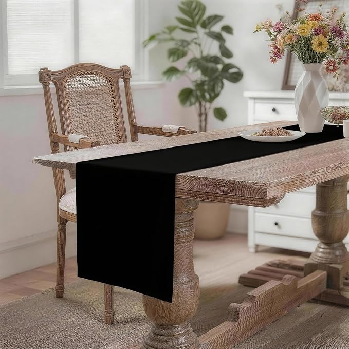 MEANMOY Black Table Runner 48 Inches Long Waterproof Washable Table Runners | - Image 2