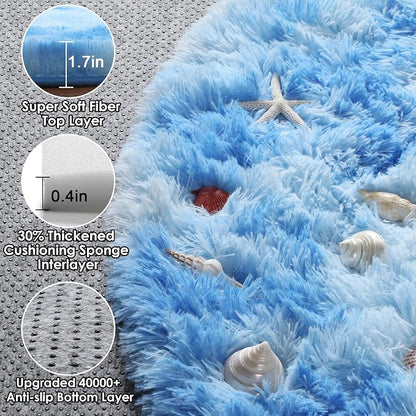 ONASAR Round Rugs 6ft for Living Room Bedroom, Tie-Dye Blue Fluffy Circle Area - Image 2