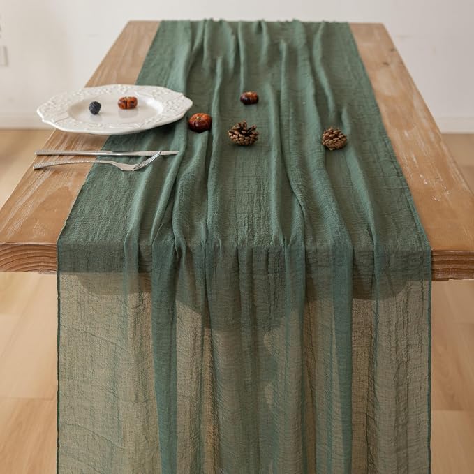3Pcs Forest Green Cheesecloth Table Runner 120 Inches - Image 3