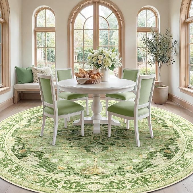 RELEANY Area Rugs Round 8ft Washable Non-Slip, Floral Vintage Distress - Image 2
