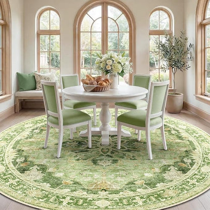 RELEANY Area Rugs Round 8ft Washable Non-Slip, Floral Vintage Distress - Image 2