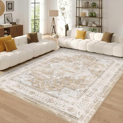 10x12 Area Rug for Living Room-Vintage Farmhouse Boho Floral Neutral Washable - Image 6