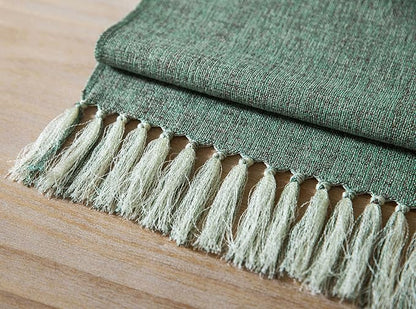 Green Table Runners 48 Inches Long, Burlap Linen Style Rustic Farmhouse Table - Image 6