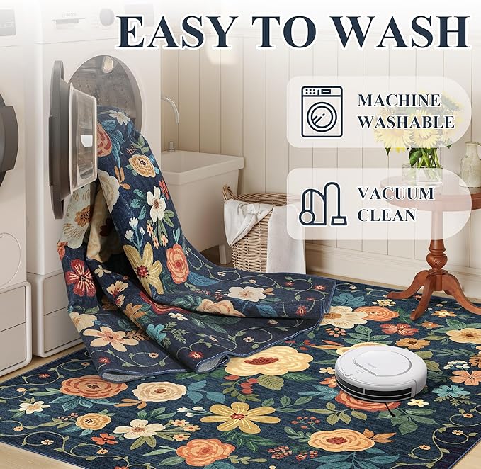 DUKINO 2x3 Rugs for Entryway, Floral Indoor Washable Door Mat, Non Slip Boho - Image 6
