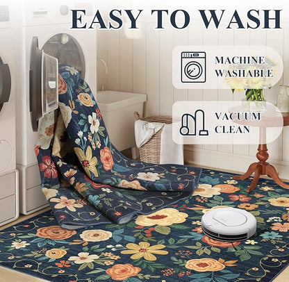 DUKINO 2x3 Rugs for Entryway, Floral Indoor Washable Door Mat, Non Slip Boho - Image 6