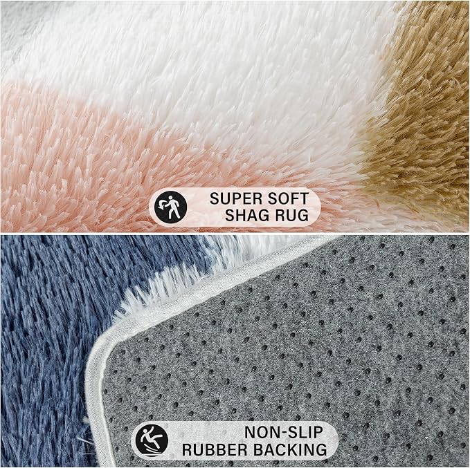 PureCozy Checkered Rug 7x10 for Living Room, Modern Rainbow Shag Rug Washable - Image 6