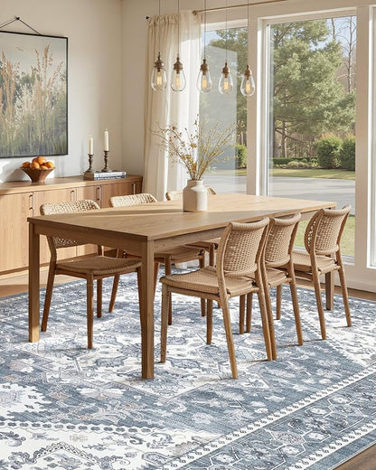 5x7 Vintage Area Rug: Washable Neutral Soft Non Slip Thin Large Floor Carpet - Image 7