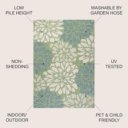 JONATHAN Y Floral Textured Weave Indoor Outdoor Area Rug 5X8 Cream/Green - Image 2