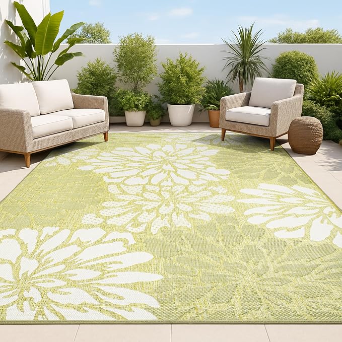 JONATHAN Y Floral Textured Weave Indoor Outdoor Area Rug 8X10 Green/Cream by JONATHANY