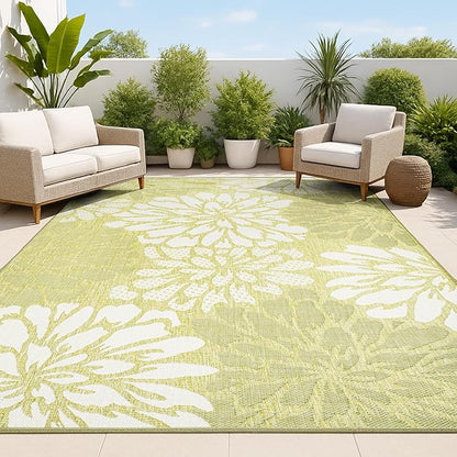 JONATHAN Y Floral Textured Weave Indoor Outdoor Area Rug 3X5 Green/Cream by JONATHANY