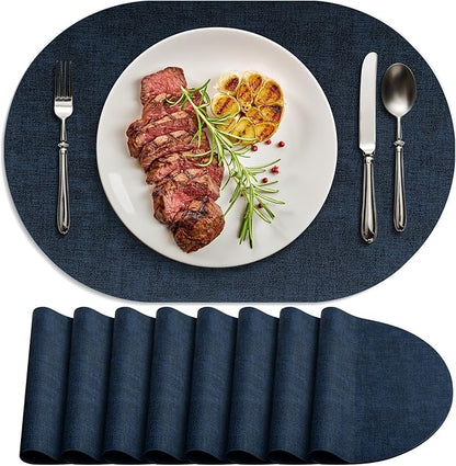 Placemats Set of 8-17" x 11.8" Waterproof & Heat Resistant Oval Place Mats by Delicateandelegantplacemats