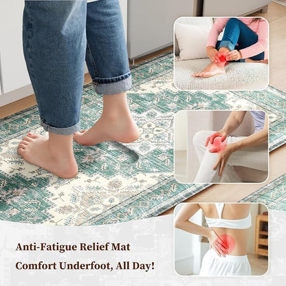 Boho Kitchen Mats for Floor 2 Piece Set Anti Fatigue Cushioned PVC Kitchen Rugs - Image 3