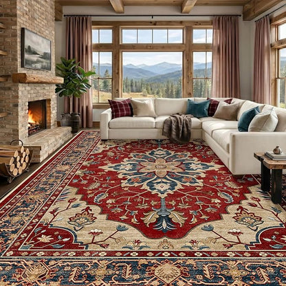 RELEANY Area Rugs Large 10'x12' Washable Non-Slip, Floral Vintage Distress by RELEANY