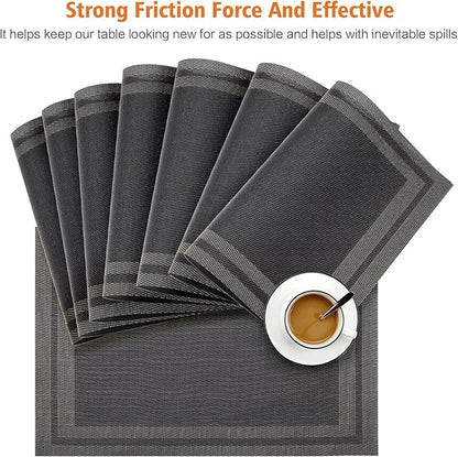 Placemats Set of 12, Vinyl Woven Black Non Slip Table Mats | Heat Resistant - Image 3