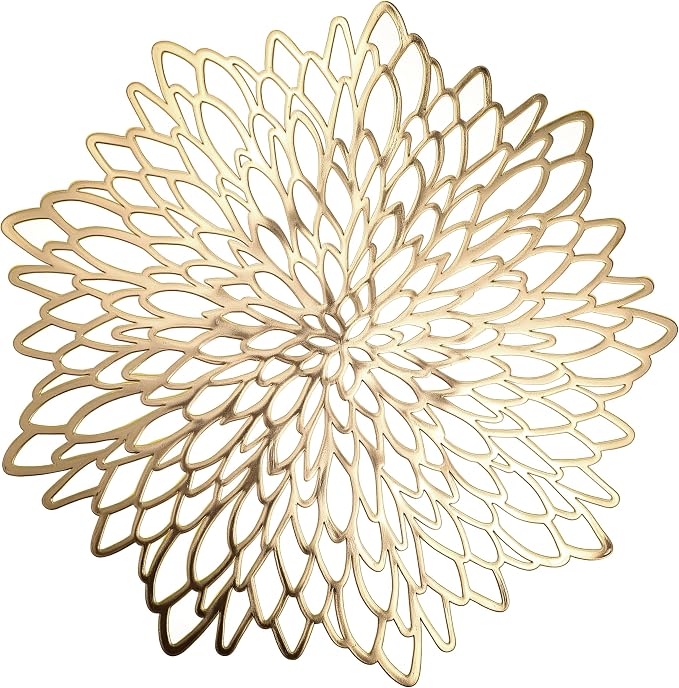Set of 6 Round Placemats Gold, Heat-Resistant PVC Table Mats by Unknown