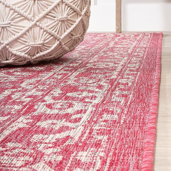 JONATHAN Y Boho Medallion Indoor Outdoor Round Area Rug 5 Ft Fuchsia/Light Gray - Image 6