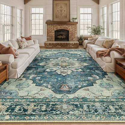 RELEANY Area Rugs Large 10'x14' Washable Non-Slip, Floral Vintage Distress - Image 2