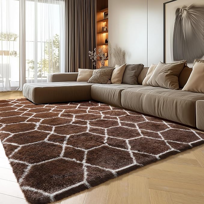 ONASAR 5x7 Area Rugs for Living Room Bedroom, Fluffy Brown and White Throw Rug - Image 9