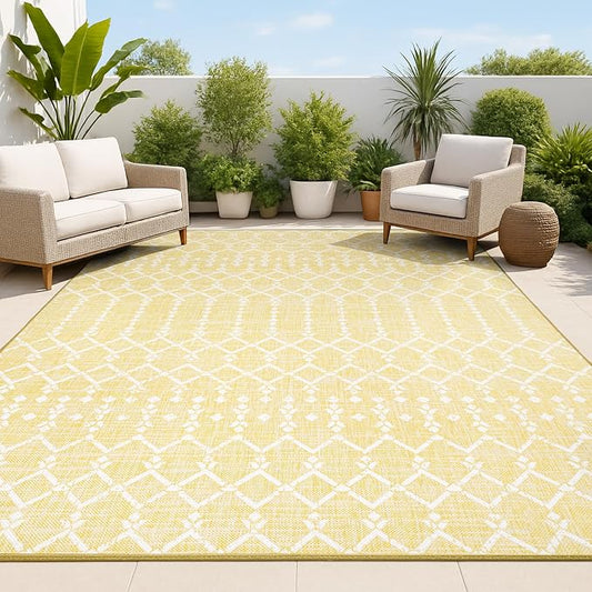 JONATHAN Y Moroccan Geometric Indoor Outdoor Area Rug 4X6 Yellow/Cream by JONATHANY