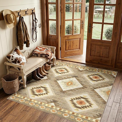 BESTSWEETIE Area Rug 8x8 Rug Machine Washable Non-Slip Low Pile Print Pattern - Image 6