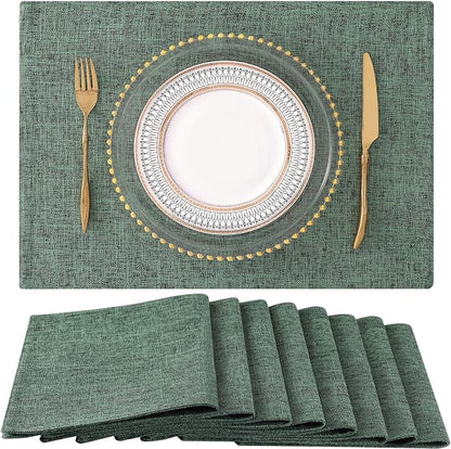 Faux Cotton Linen Placemats Set of 8, Cloth Washable Farmhouse Dining Table Mats by homing