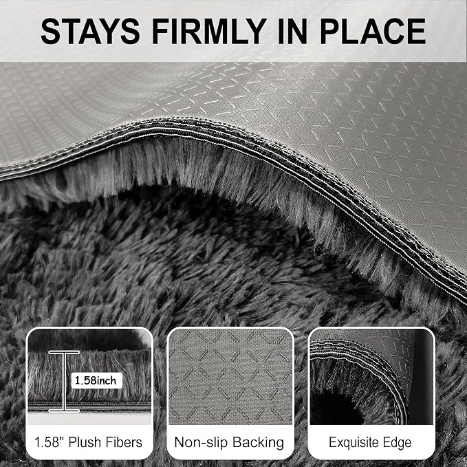 Plush 8x10 Area Rug for Living Room, Tie-Dyed Dark Grey Black 8x10 Shag Rug for - Image 5