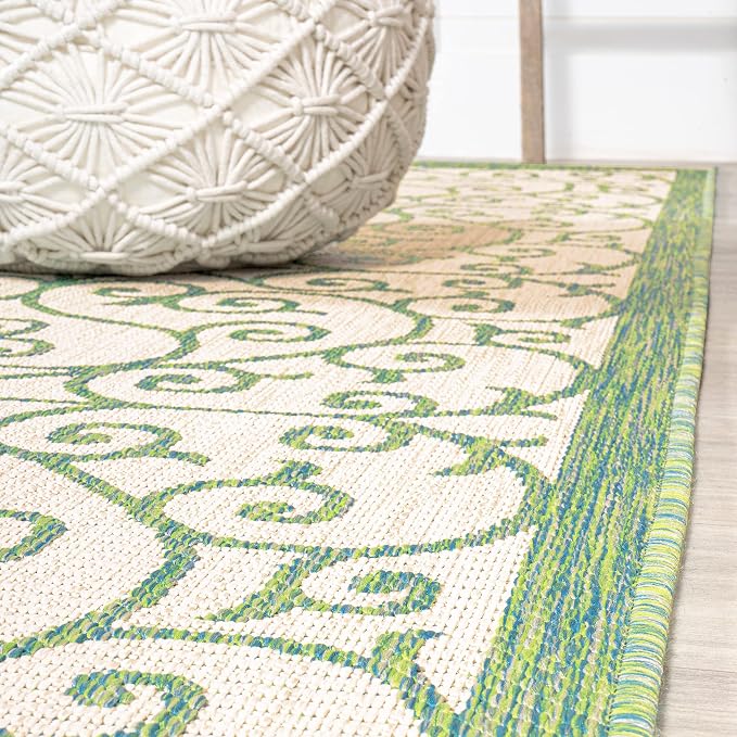 JONATHAN Y Vintage Filigree Indoor Outdoor Runner Rug 2X8 Cream/Green, Madrid - Image 6