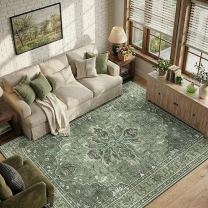 RELEANY Area Rugs 6'x9' Washable Non-Slip, Floral Vintage Distress Medallion by RELEANY
