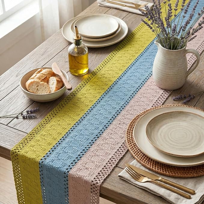 Artoid Mode Yellow Blue Pink Farmhouse Rustic Table Runner 12x90 Inch | Holiday - Image 3