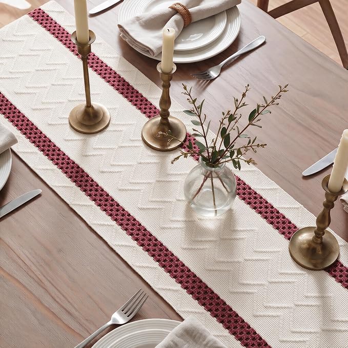 Artoid Mode Red Stripe Woven Rustic Table Runner 12x120 Inch | Holiday Kitchen - Image 4