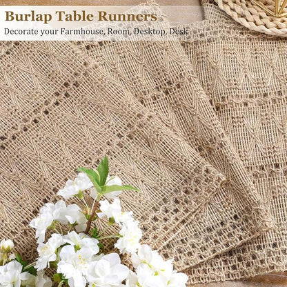 Burlap Boho Table Runner for Fall Thanksgiving Home Decor 72 Inches | Brown - Image 2
