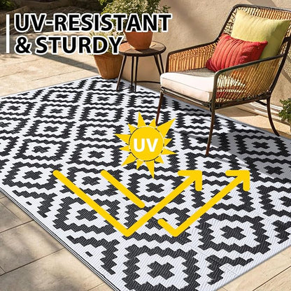 Smiry Waterproof Outdoor Rug 8x10 ft, Reversible Plastic Straw Patio Camping - Image 5